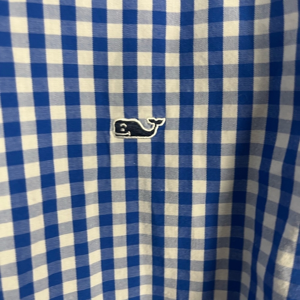 Vineyard vines boys whale shirt blue and white gingham button down size 12/14 - Picture 2 of 6